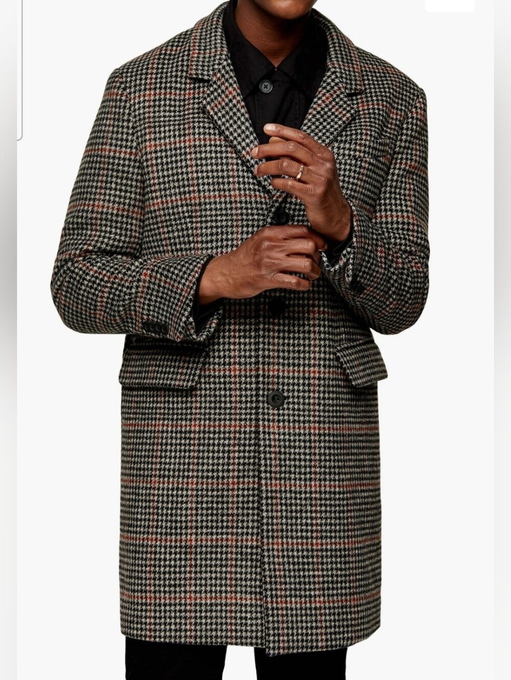 NWT Topman Houndstooth Longline Coat Brown Multi-Check Tweed Dark Academia Sz L